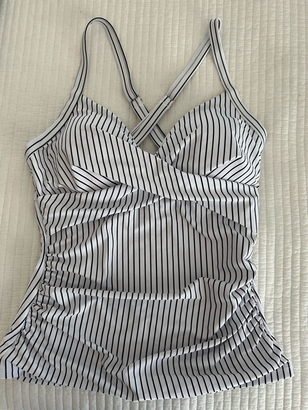 BP2RITY Women's White & Black Striped Tankini Top